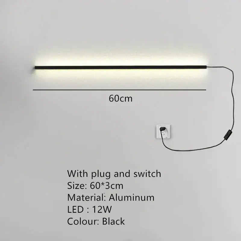 Modern black linear led wall lights dimming – bedroom sconce