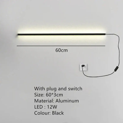 Modern black linear led wall lights dimming – bedroom sconce