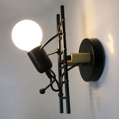 Modern black little man led wall light bedroom figurine sconce
