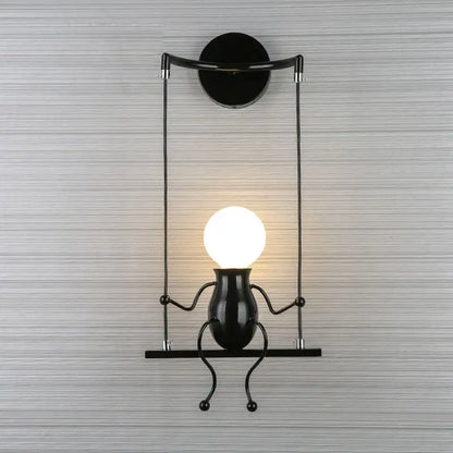 Modern black little man led wall light bedroom figurine sconce