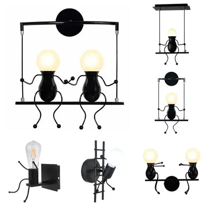 Modern black little man led wall light bedroom figurine sconce
