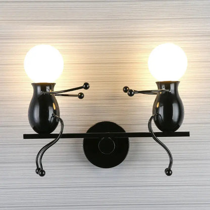 Modern black little man led wall light bedroom figurine sconce