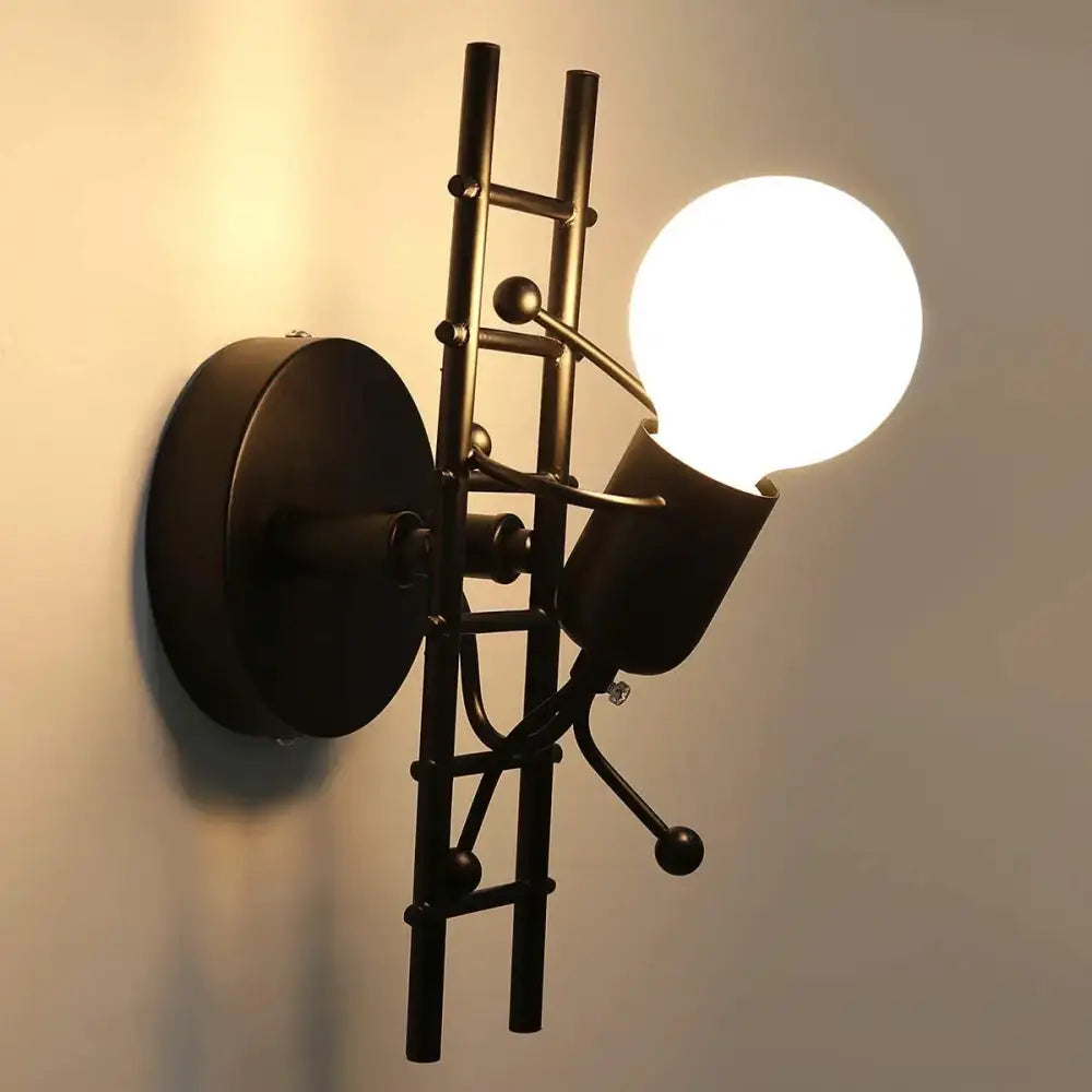 Modern black little man led wall light bedroom figurine sconce