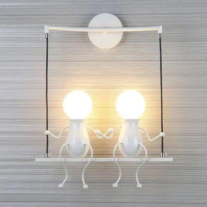 Modern black little man led wall light bedroom figurine sconce