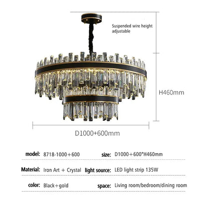 Modern black luxury crystal chandelier – dining room led light