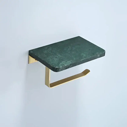 Modern black marble & gold double toilet paper holder bathroom shelf