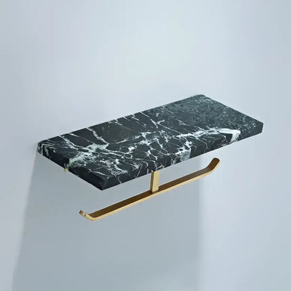 Modern black marble & gold double toilet paper holder bathroom shelf
