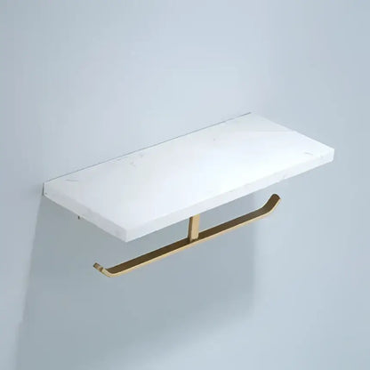 Modern black marble & gold double toilet paper holder bathroom shelf
