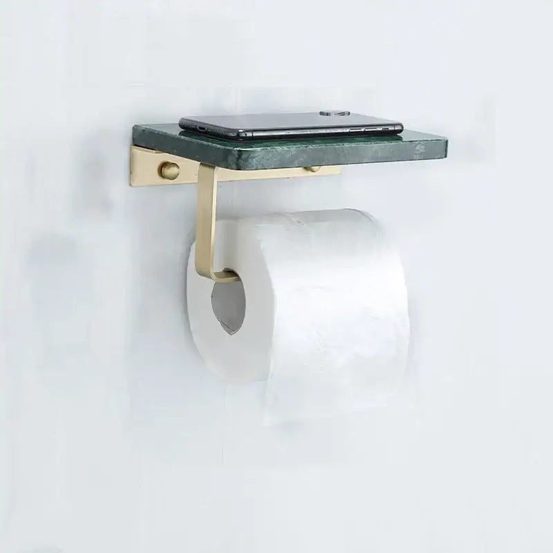 Modern black marble & gold double toilet paper holder bathroom shelf