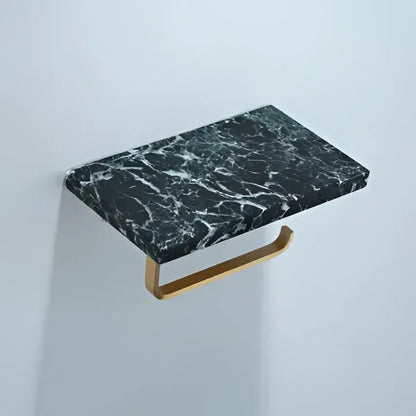 Modern black marble & gold double toilet paper holder bathroom shelf