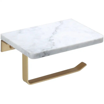 Modern black marble & gold double toilet paper holder bathroom shelf