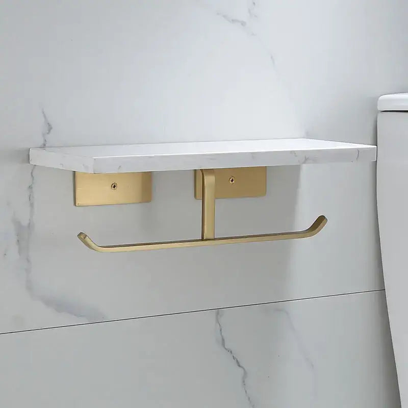 Modern black marble & gold double toilet paper holder bathroom shelf