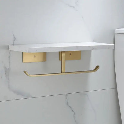 Modern black marble & gold double toilet paper holder bathroom shelf