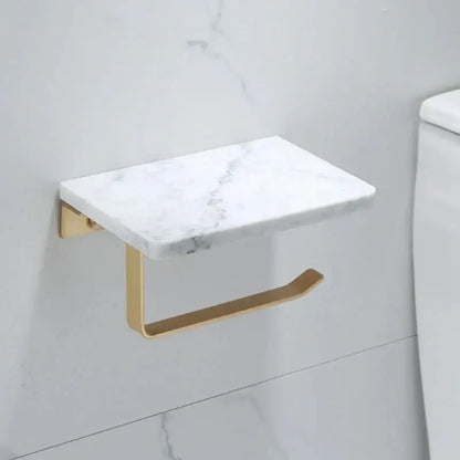 Modern black marble & gold double toilet paper holder bathroom shelf