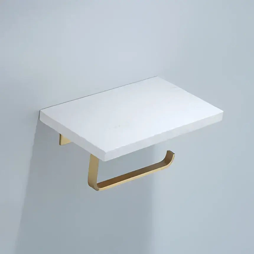 Modern black marble & gold double toilet paper holder bathroom shelf