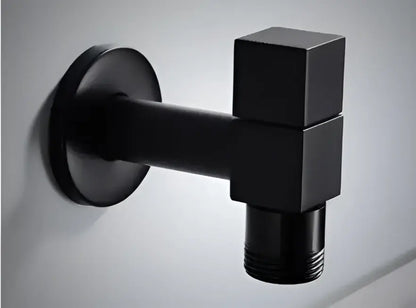 Modern black matte bathroom corner faucet with hose connector