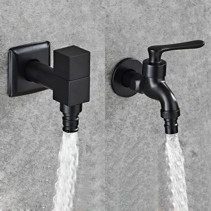 Modern black matte bathroom corner faucet with hose connector