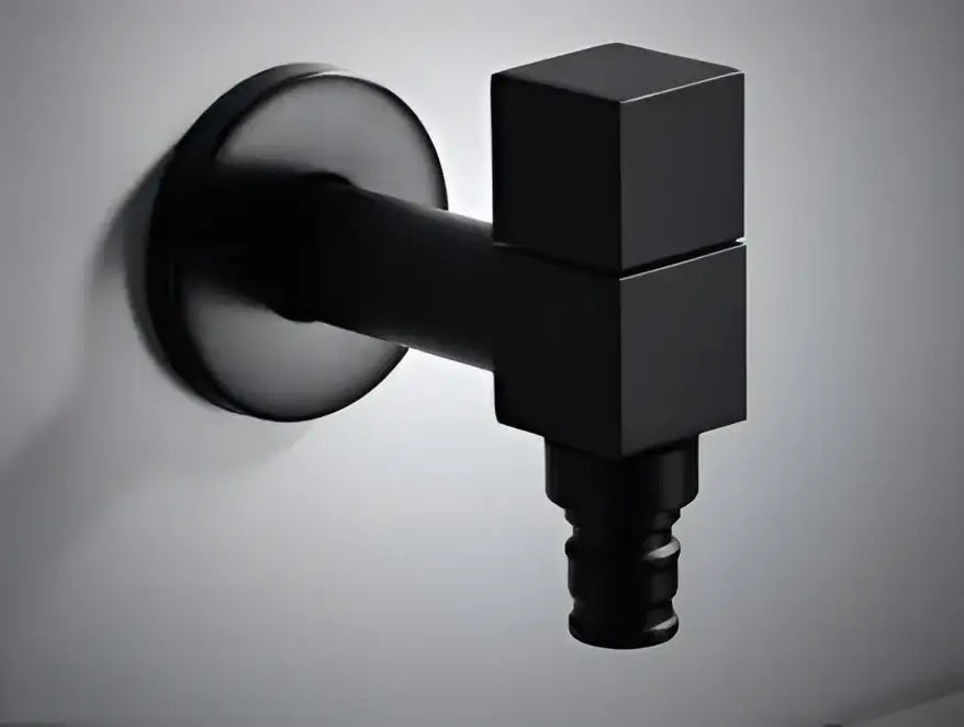Modern black matte bathroom corner faucet with hose connector