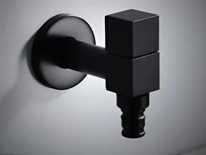 Modern black matte bathroom corner faucet with hose connector