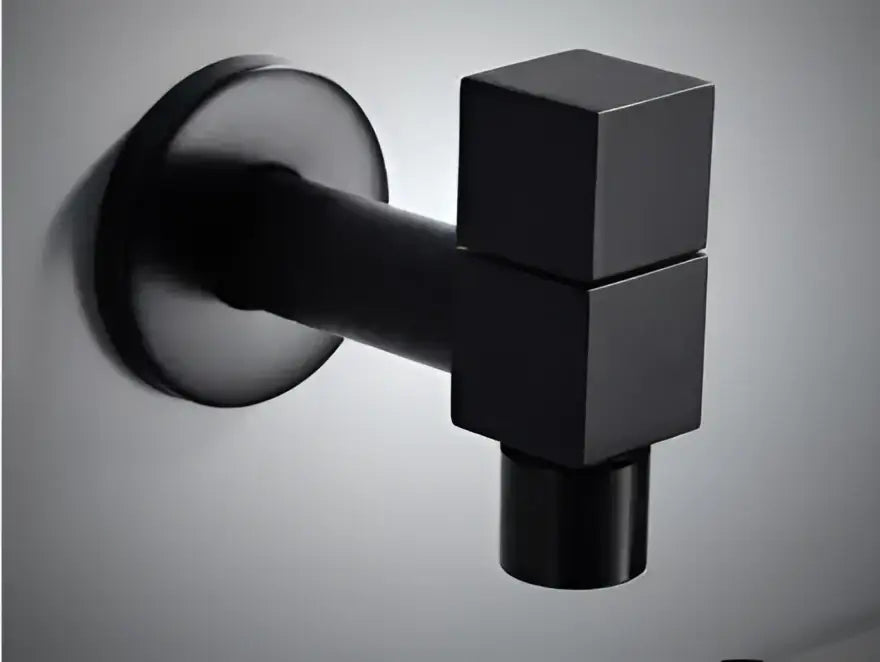 Modern black matte bathroom corner faucet with hose connector