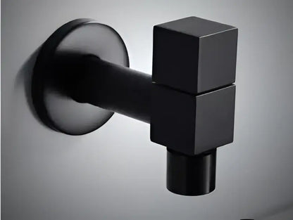 Modern black matte bathroom corner faucet with hose connector
