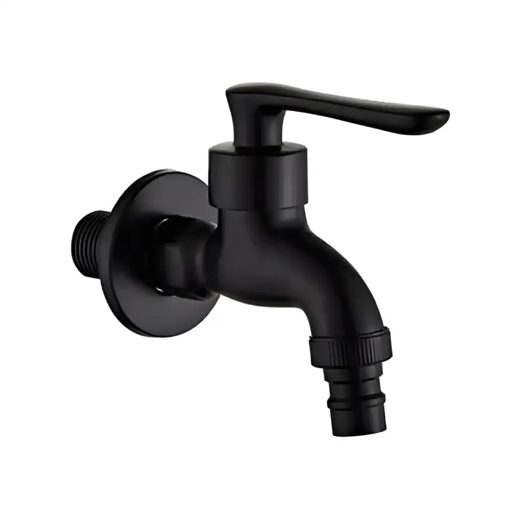 Modern black matte bathroom corner faucet with hose connector