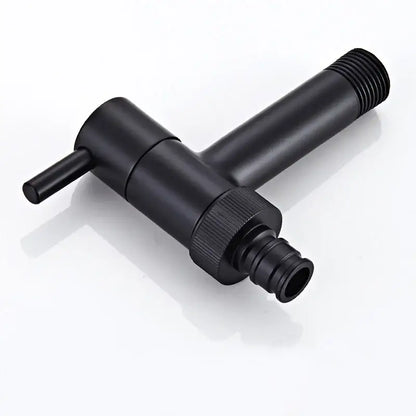 Modern black matte bathroom corner faucet with hose connector