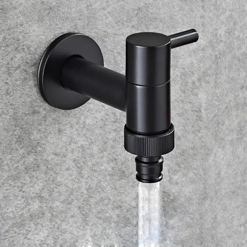 Modern black matte bathroom corner faucet with hose connector