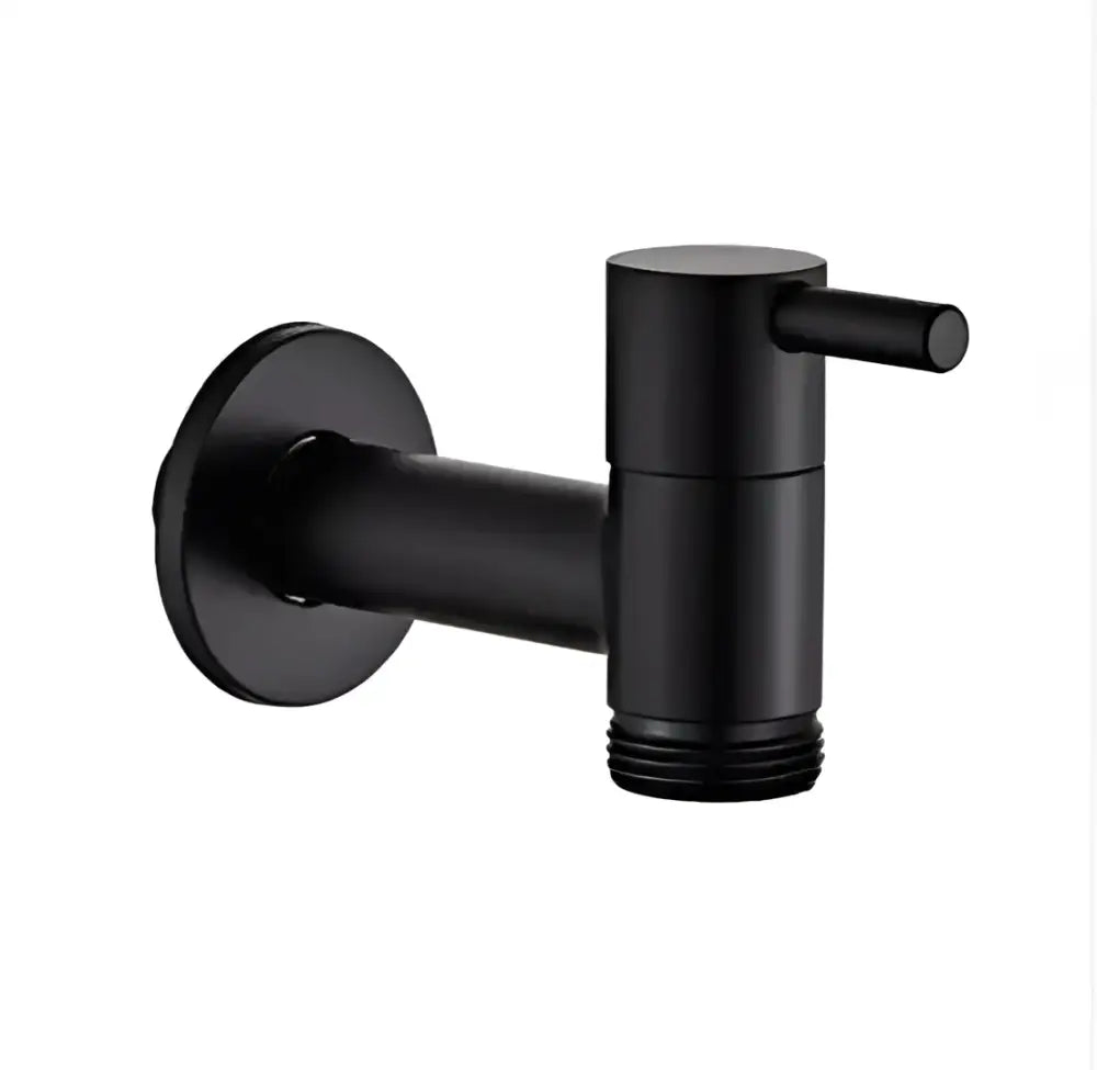 Modern black matte bathroom corner faucet with hose connector