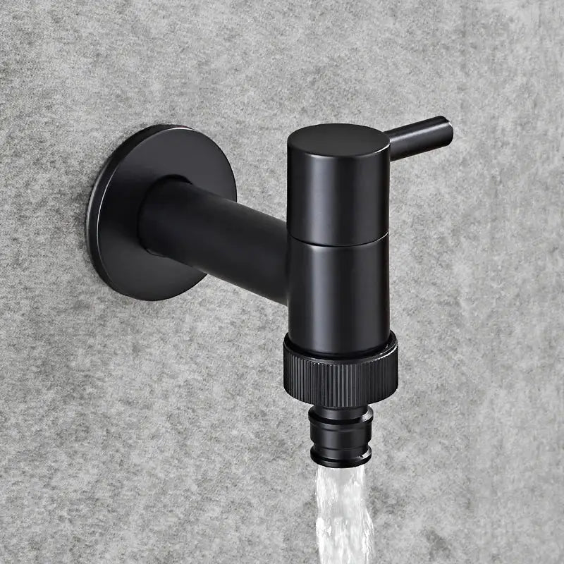 Modern black matte bathroom corner faucet with hose connector