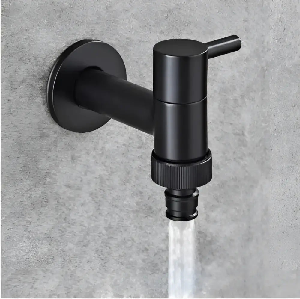 Modern black matte bathroom corner faucet with hose connector