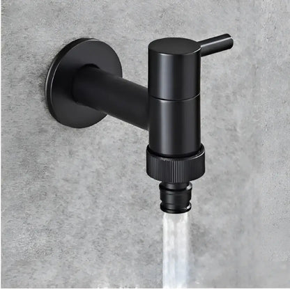 Modern black matte bathroom corner faucet with hose connector