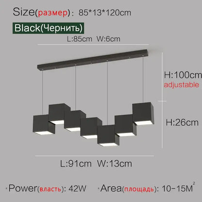 Modern black matte cube pendant lights geometric dining room