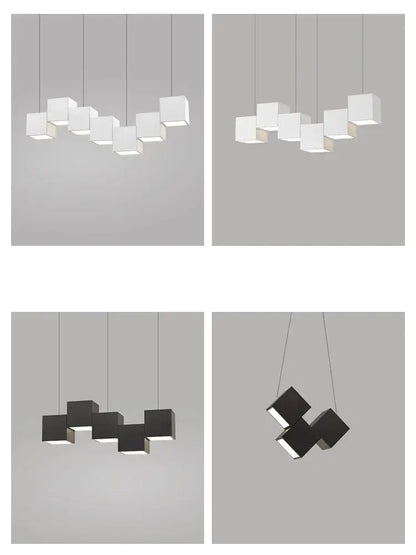 Modern black matte cube pendant lights geometric dining room