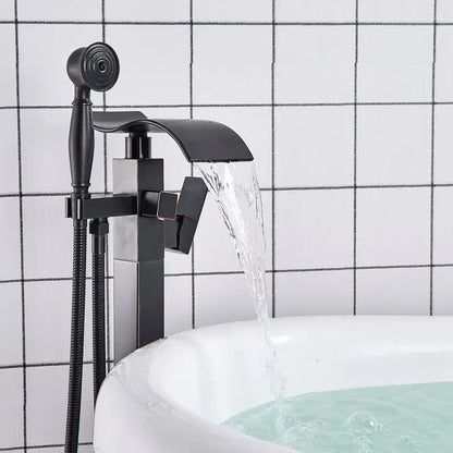 Modern black matte waterfall bathtub mixer faucet with handheld shower