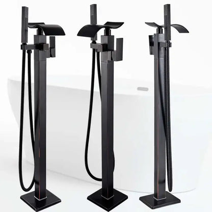 Modern black matte waterfall bathtub mixer faucet with handheld shower