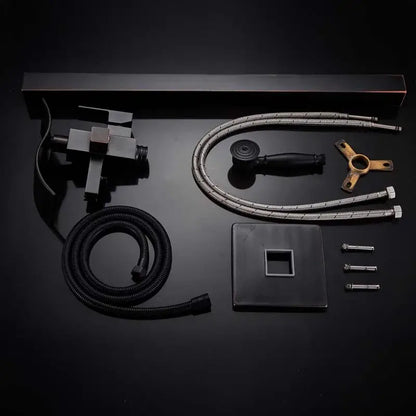 Modern black matte waterfall bathtub mixer faucet with handheld shower