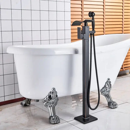 Modern black matte waterfall bathtub mixer faucet with handheld shower