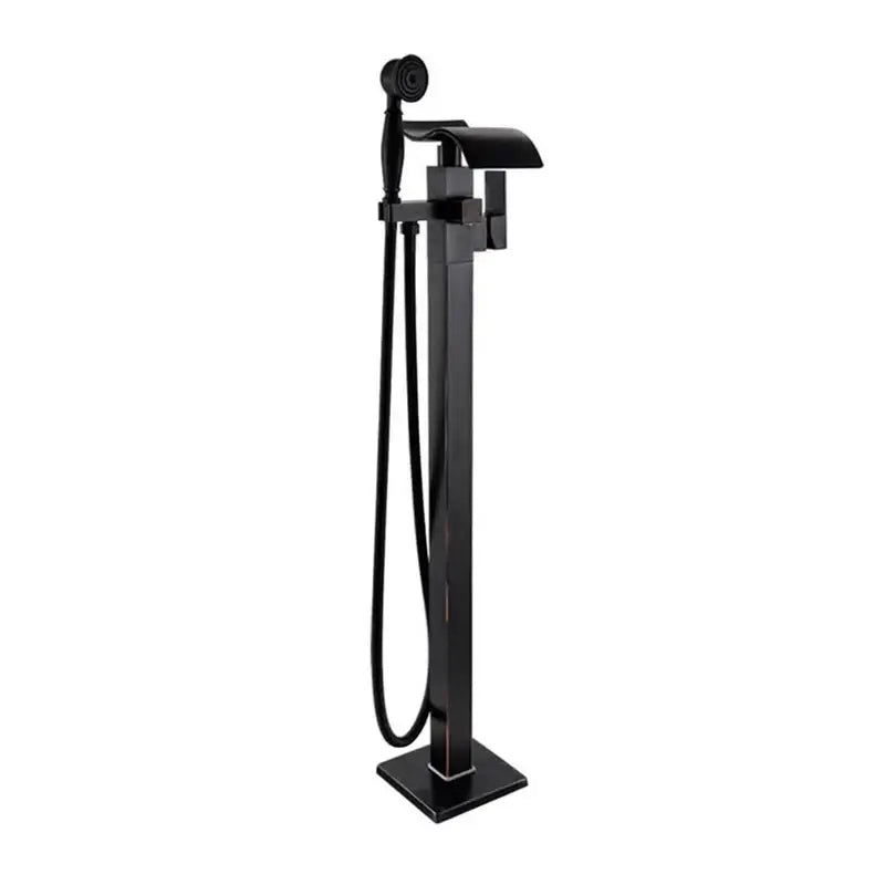 Modern black matte waterfall bathtub mixer faucet with handheld shower