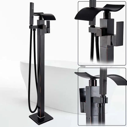 Modern black matte waterfall bathtub mixer faucet with handheld shower