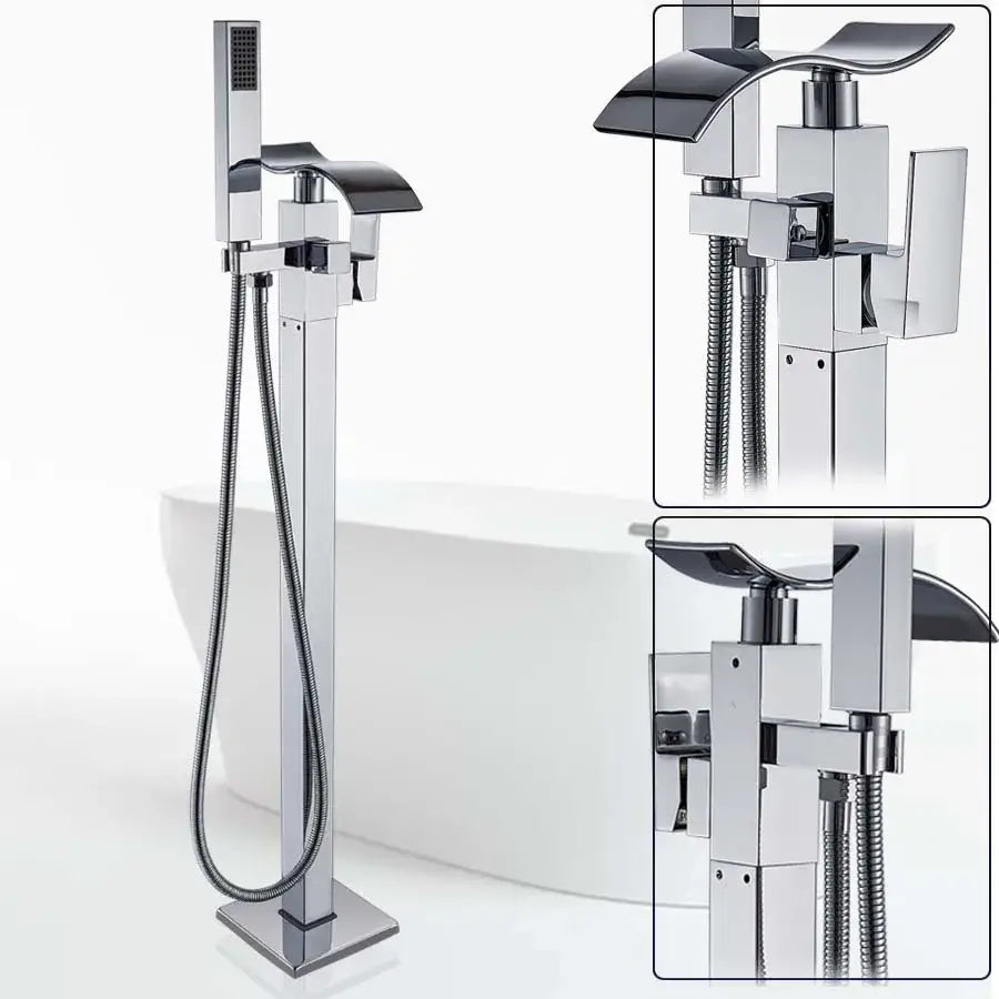 Modern black matte waterfall bathtub mixer faucet with handheld shower