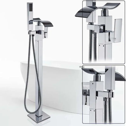 Modern black matte waterfall bathtub mixer faucet with handheld shower
