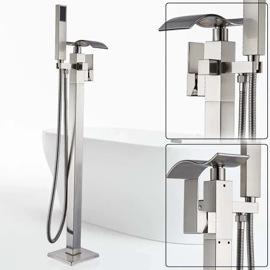 Modern black matte waterfall bathtub mixer faucet with handheld shower