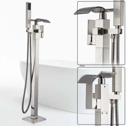 Modern black matte waterfall bathtub mixer faucet with handheld shower