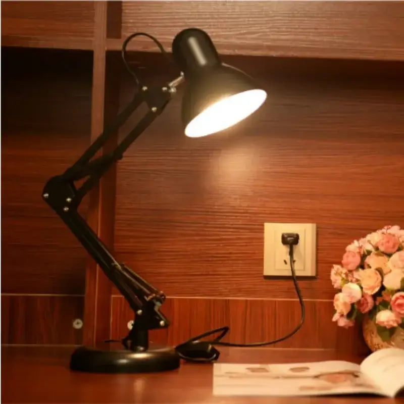 Modern black metal adjustable swing arm desk lamp bedroom office
