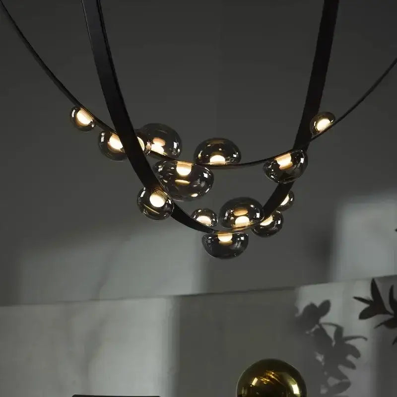 Modern black metal chandelier pendant light living room globe glass