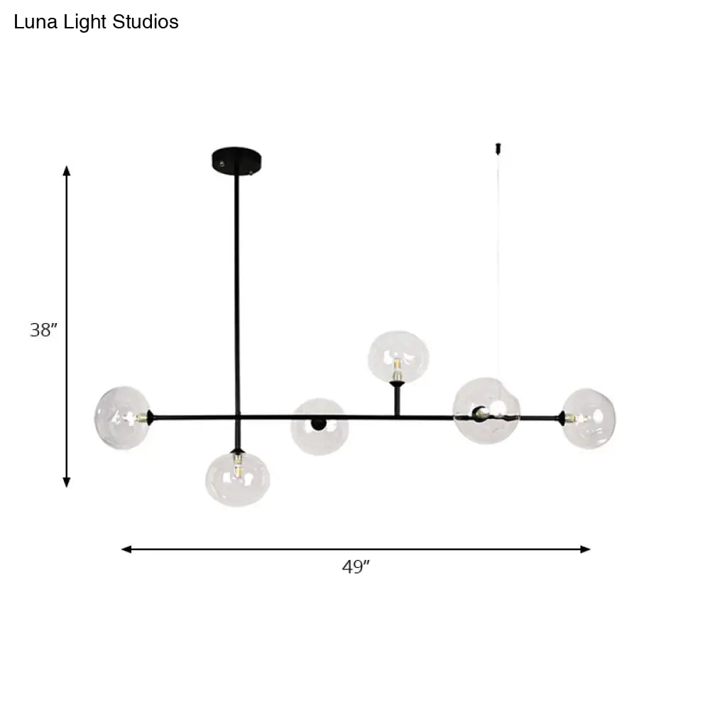 DecorBites™ Modern Black Metal Chandelier with Glass Bubble Shade – 6-Light Restaurant Hanging Pendant for Stylish Ambiance