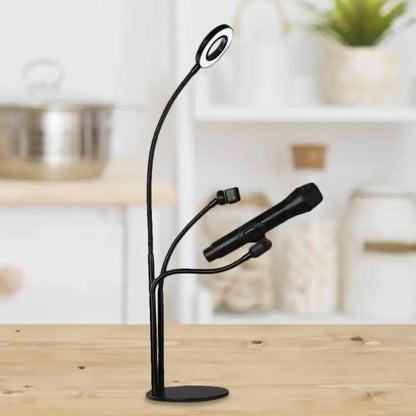 Modern black metal circular vanity light with desk phone holder bedroom