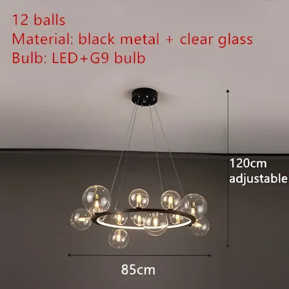 Modern black metal clear glass led chandelier dining room light