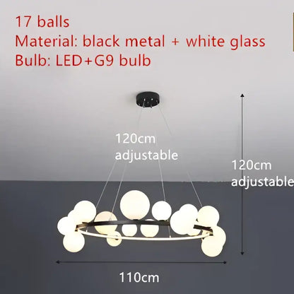 Modern black metal clear glass led chandelier dining room light